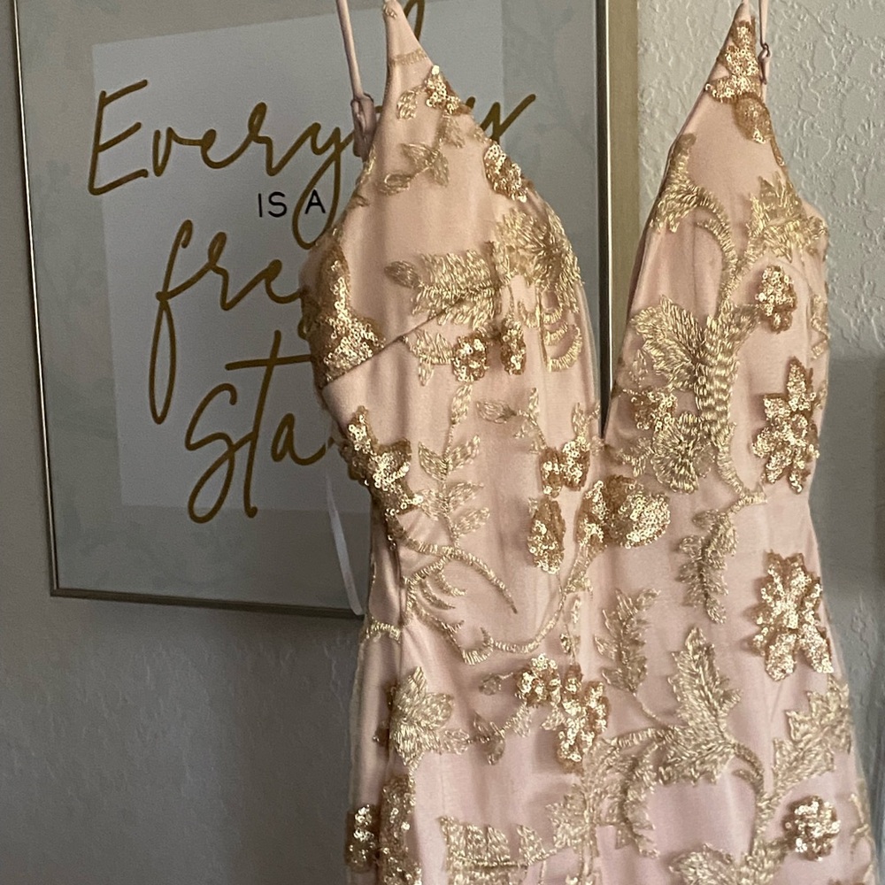 Agaci (like new) beige with gold sequins cocktail dress
